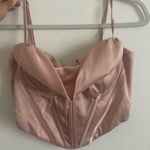 Strappy cowl neck satin top